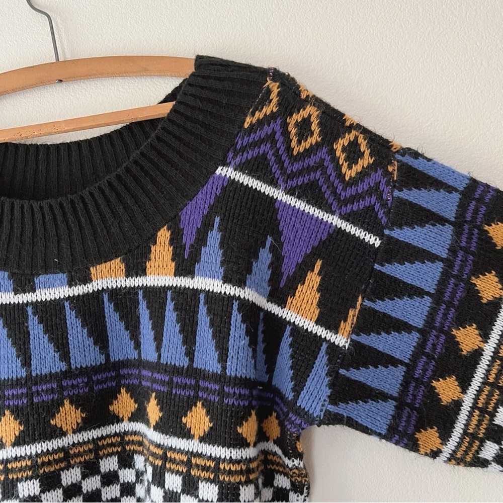 Vintage 90’s black‎ geometric acrylic sweater size M - Picture 3 of 7